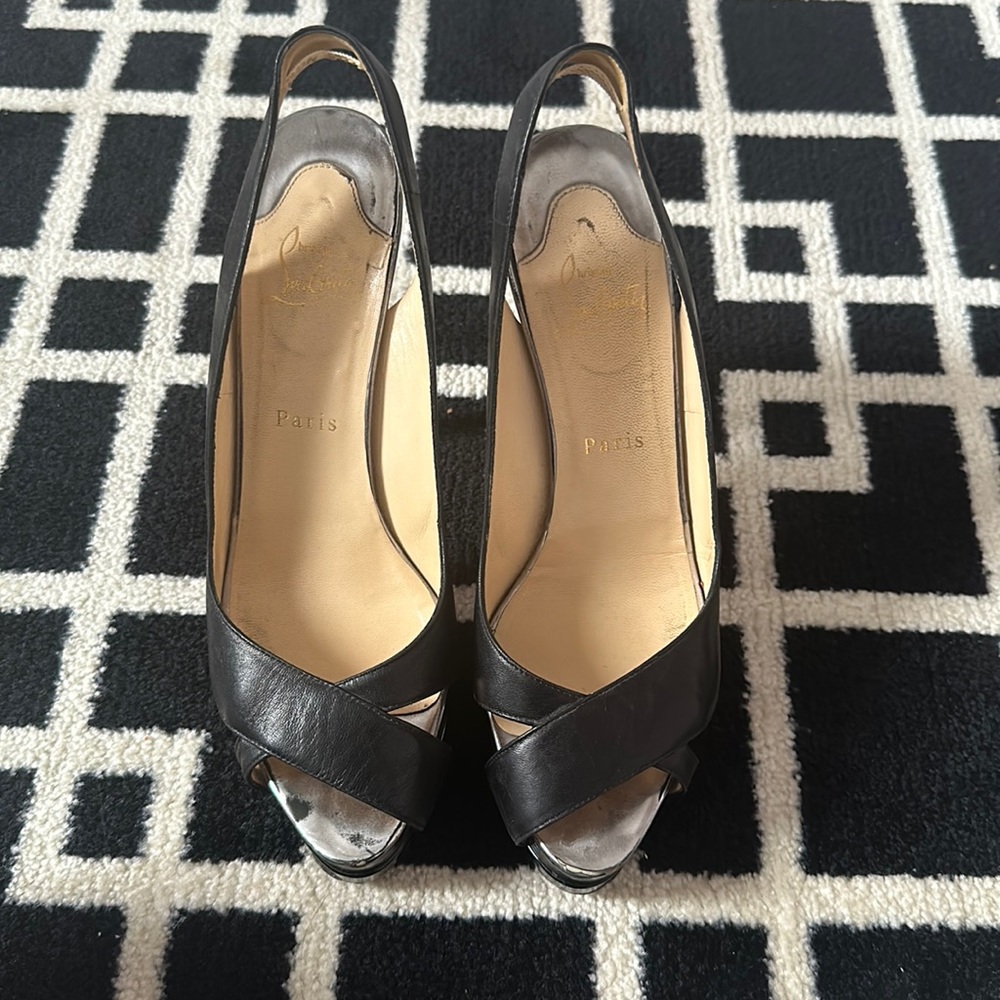 Christian Louboutin Black Leather Very Croise Slingback Platform Sandals